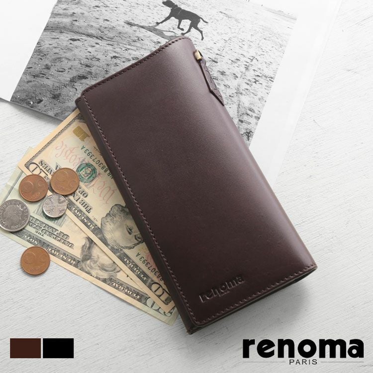 長財布 メンズ 本革 牛革 かぶせ スリム レザー renoma ゴートレザー 4FC