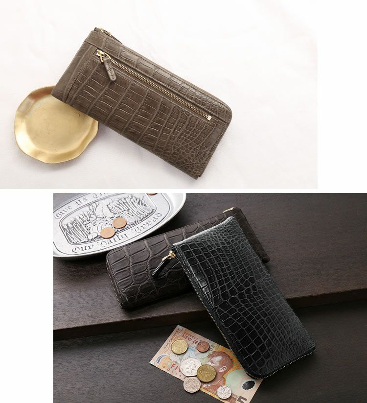 クロコダイル マット 長財布 L字ファスナー メンズ