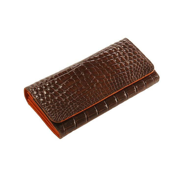 クロコダイル かぶせ 長財布 シャイニング加工/センター取り