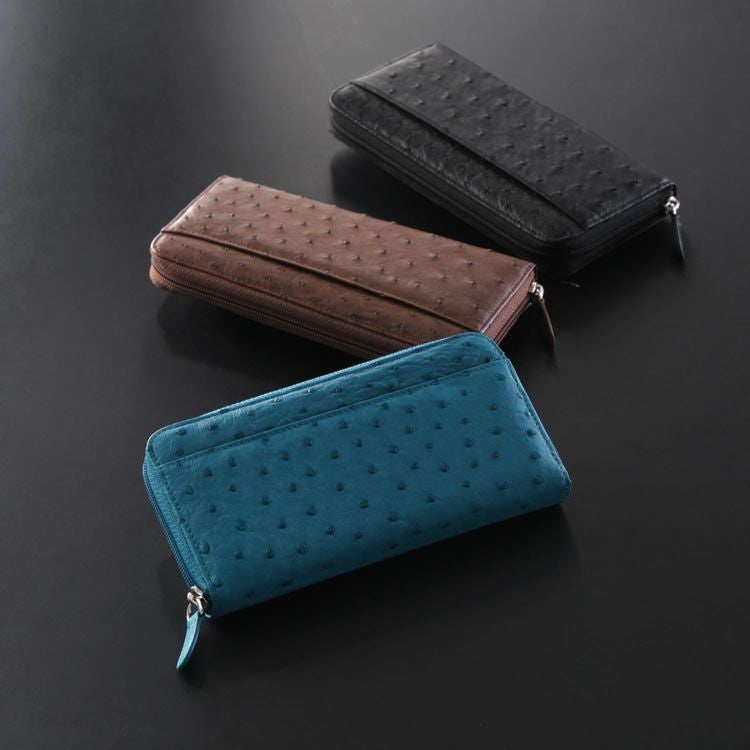 オーストリッチラウンドファスナー長財布メンズ(No.3113m)