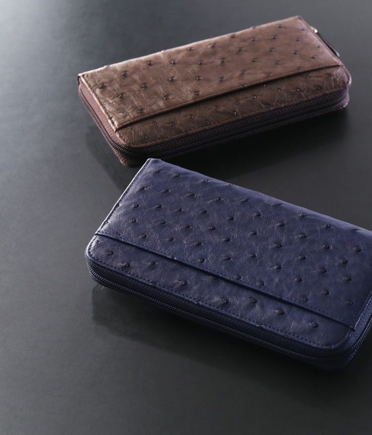 オーストリッチラウンドファスナー長財布メンズ(No.3113m)