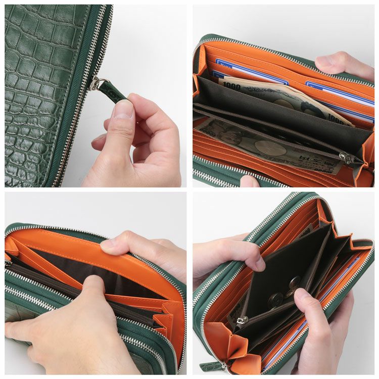 クロコダイル オーガナイザー クラッチバッグ メンズ 長財布 4FA