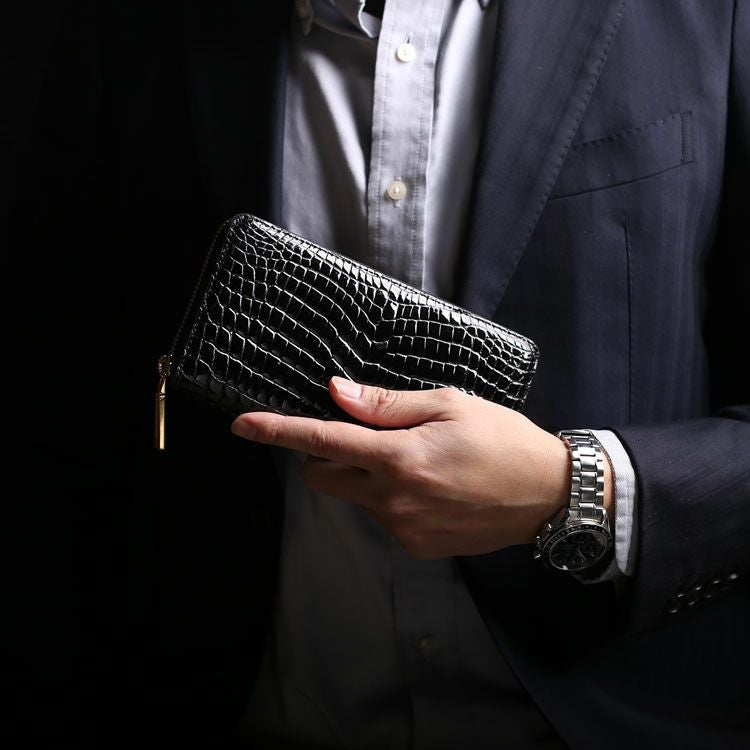 クロコダイル メンズ 長財布 内装 パイソン センター取り 一枚革 4FA