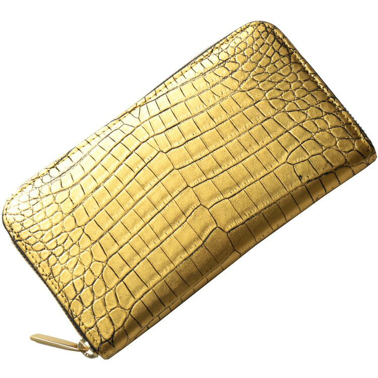クロコダイル ラウンドファスナー 長財布 メンズ 金箔 KAZARIHAKU 日本