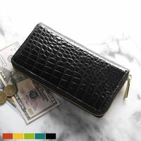クロコダイル長財布メンズラウンドファスナーシャイニング加工ゴールドファスナー本革全6色