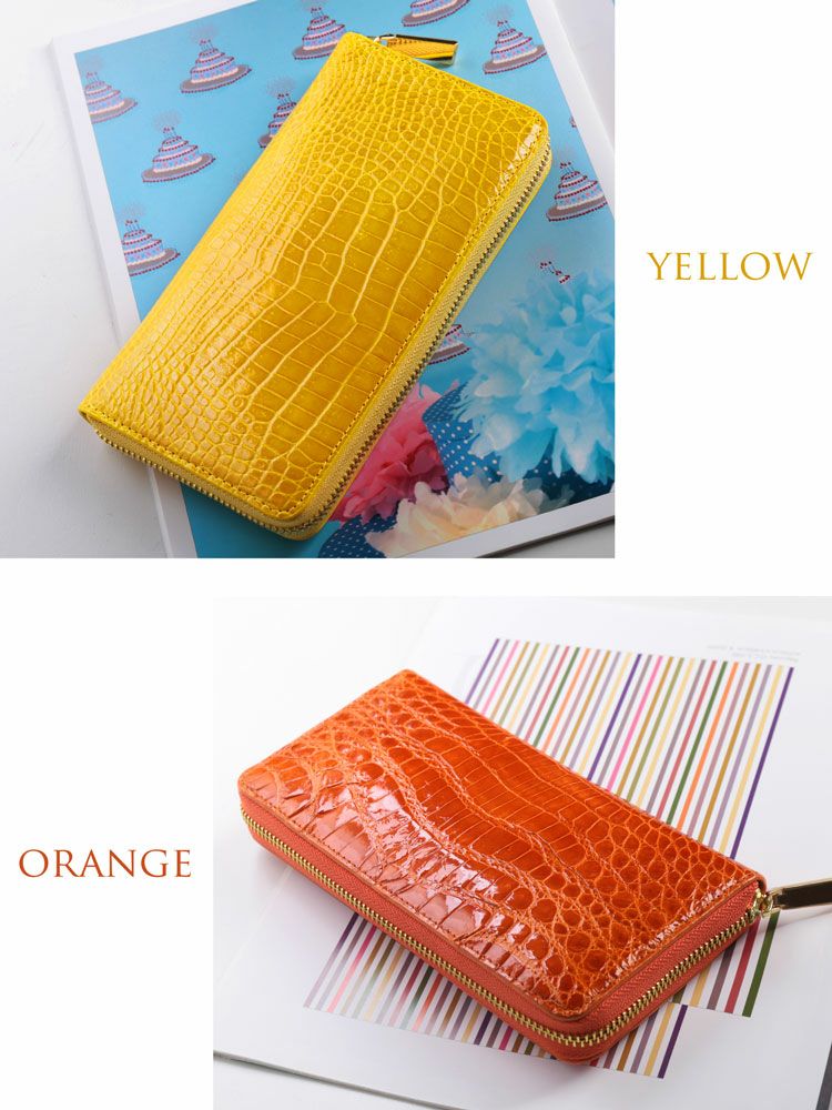 クロコダイル 長財布 メンズ ラウンドファスナー シャイニング 加工