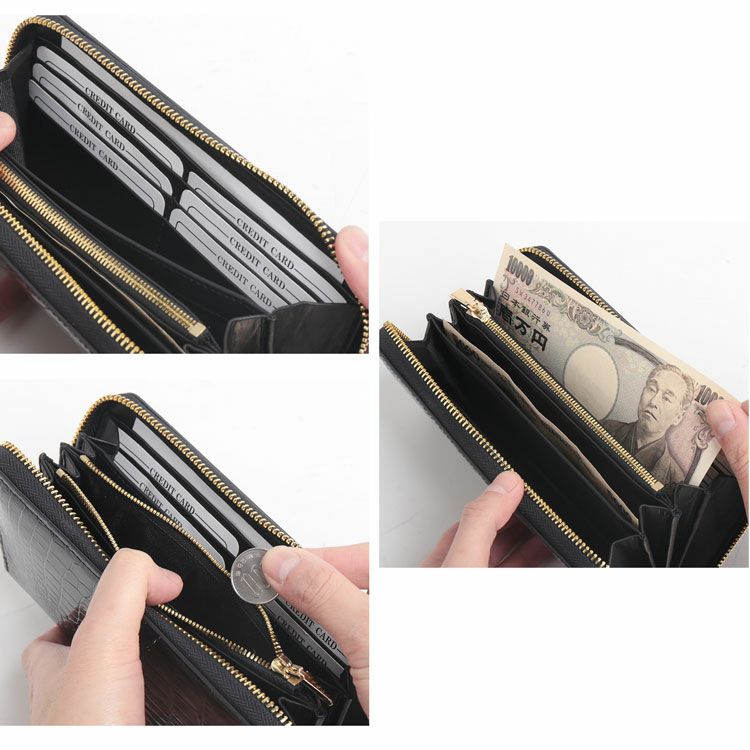 クロコダイル 長財布 メンズ ラウンドファスナー シャイニング 加工