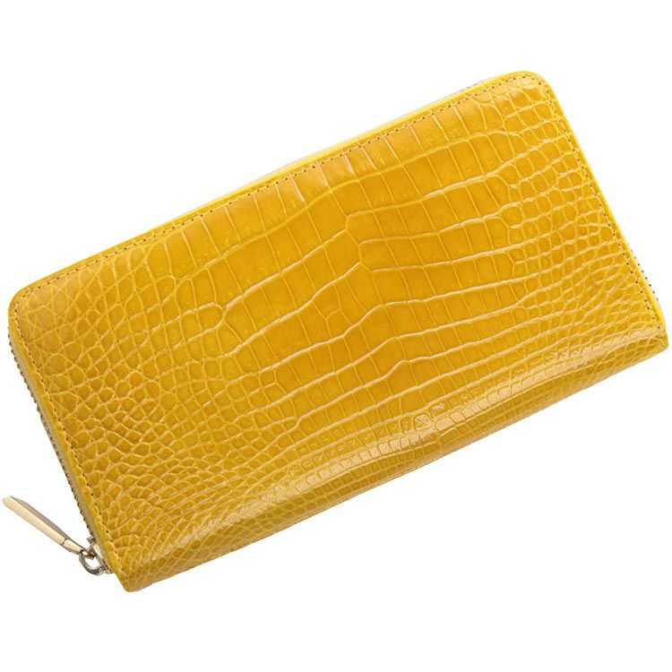 クロコダイル 長財布 メンズ ラウンドファスナー シャイニング 加工