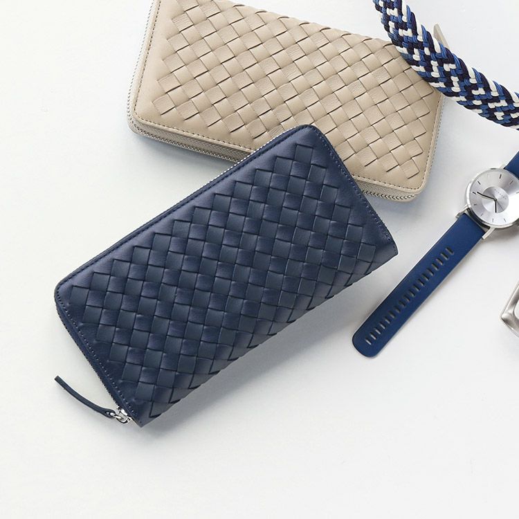 ラムレザー ラムスキン 長財布 イントレチャート 編み込み ラウンドファスナー ラムレザー ラムスキン 長財布 イントレチャート 編み込み ラウンド