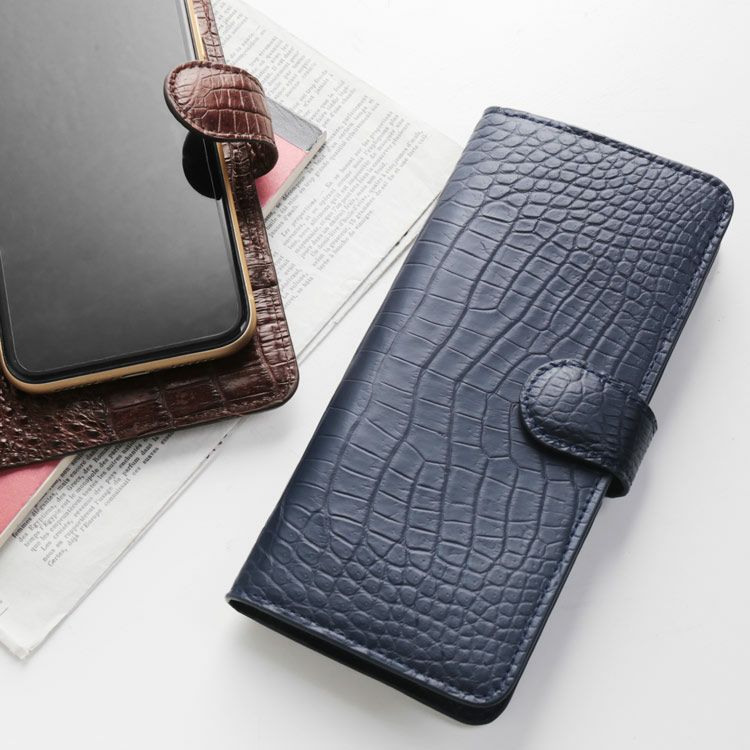 スマホケース 手帳型 多機種対応 本革 クロコダイル 4FA 父の日
