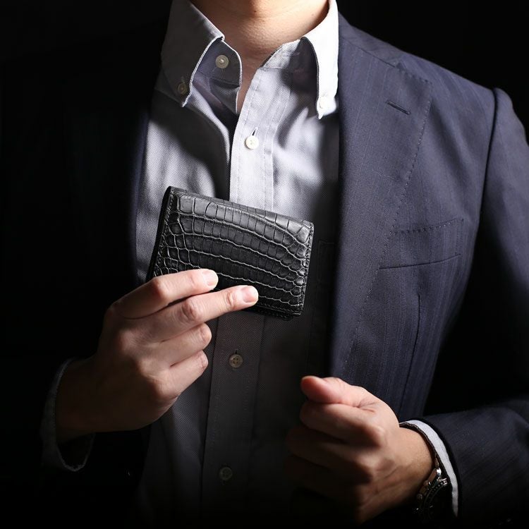 クロコダイル メンズ 名刺入れ 無双 カードケース 通しマチ 4FA