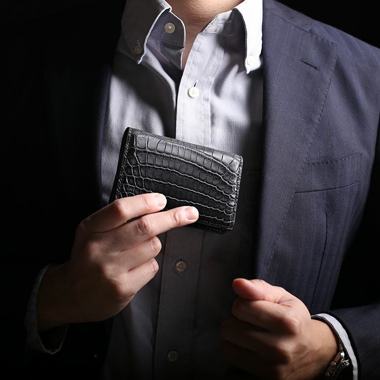 クロコダイル メンズ 名刺入れ 無双 カードケース 通しマチ 4FA