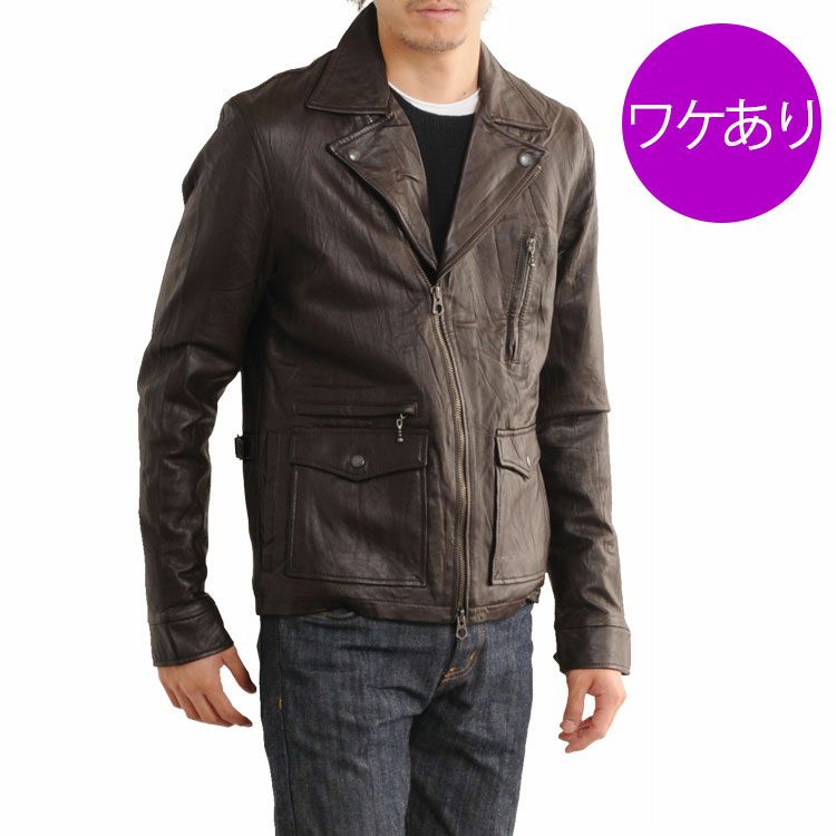訳あり】 ラムレザー ダブル ライダース ジャケット メンズ シワ加工