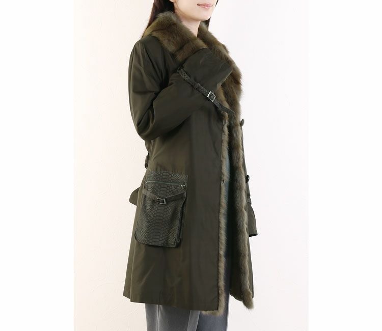 【1点限り】【アウトレット】シルクコートマーテントリム&パイソンポケット&ラビットファーライナーブラウン(103316brr)