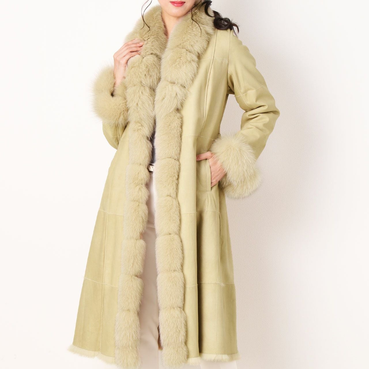 訳あり】ラビット ダブルフェイス ロングコート フォックストリミング