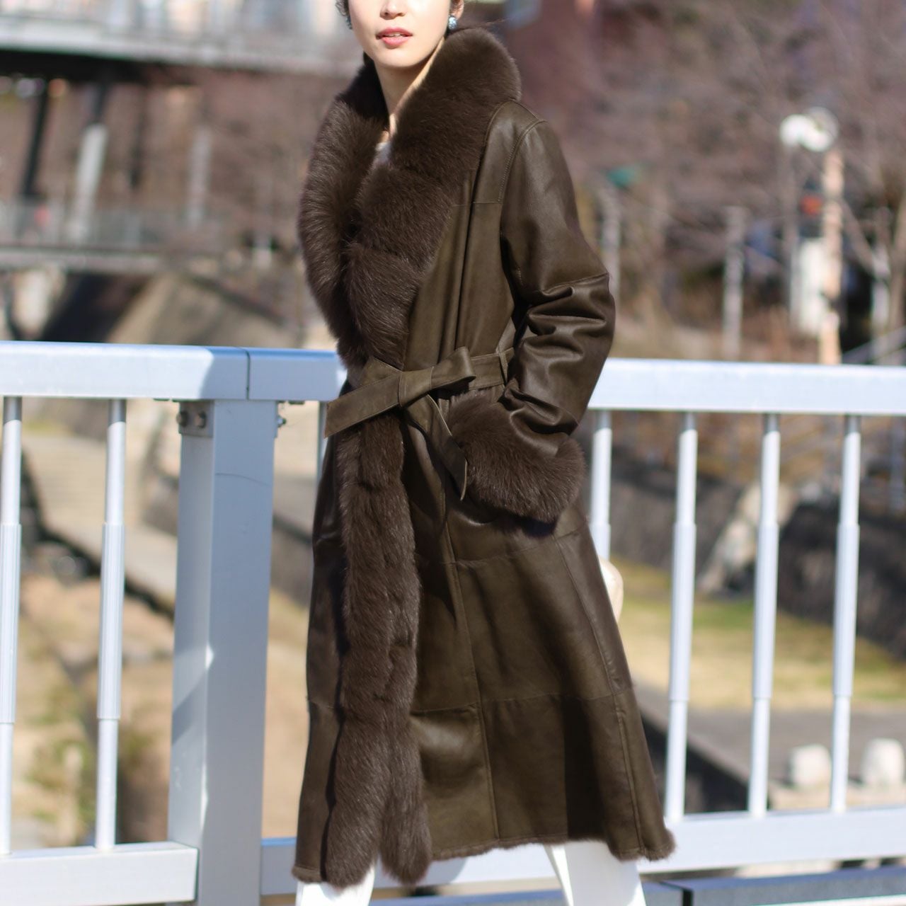 訳あり】ラビット ダブルフェイス ロングコート フォックストリミング