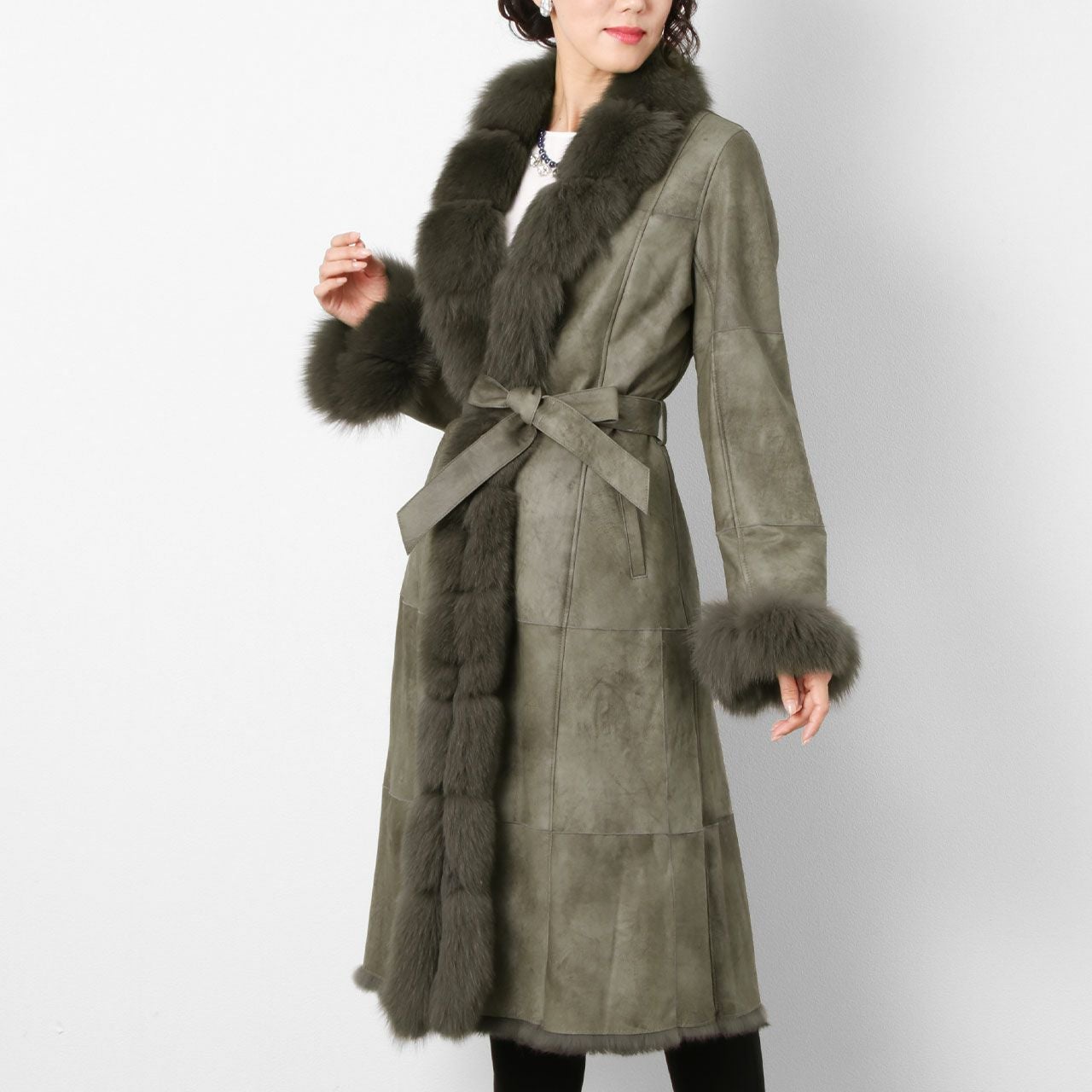 訳あり】ラビット ダブルフェイス ロングコート フォックストリミング