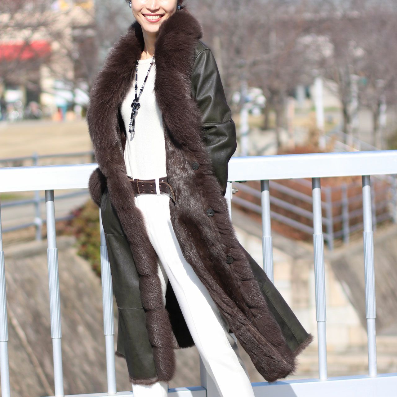 訳あり】ラビット ダブルフェイス ロングコート フォックストリミング