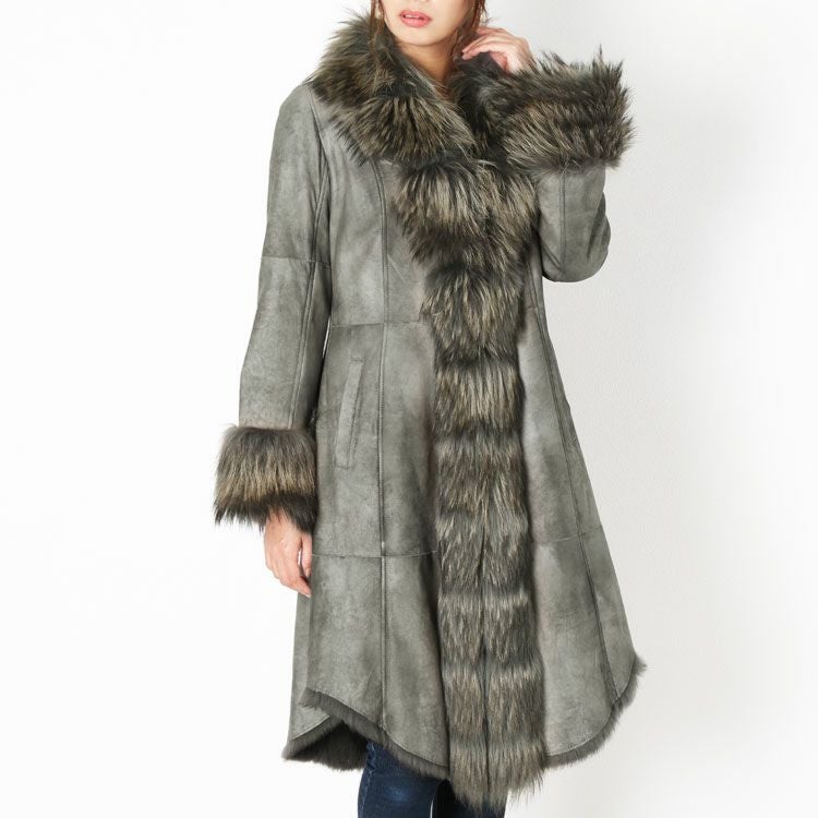 訳あり】ラビット ダブルフェイス ロングコート ラクーントリミング