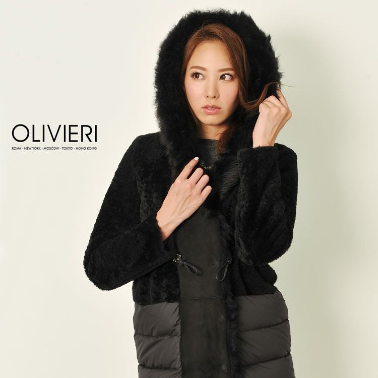 OLIVIERI/オリヴィエリ ムートン ＆ ダウン コート フード付き