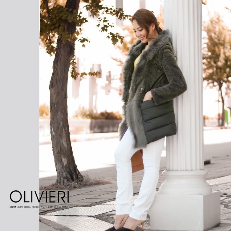 OLIVIERI/オリヴィエリ ムートン ＆ ダウン コート フード付き