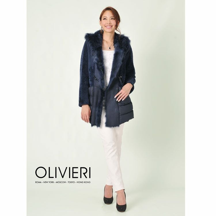 OLIVIERI/オリヴィエリ ムートン ＆ ダウン コート フード付き