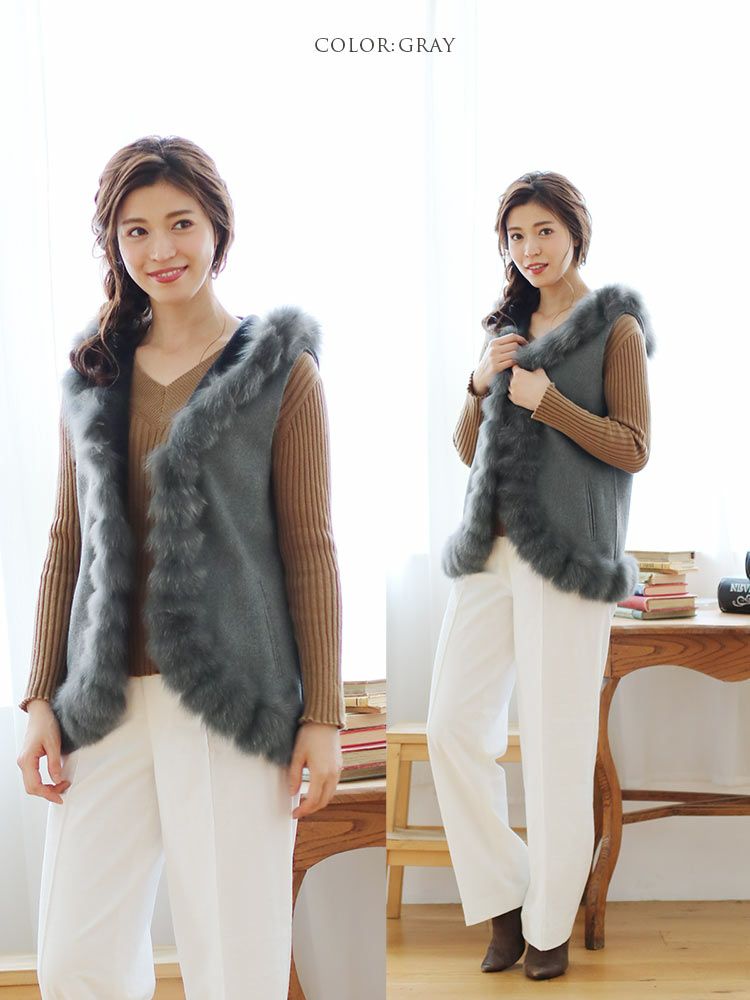 カシミヤブレンド ファー付きベスト 65cm