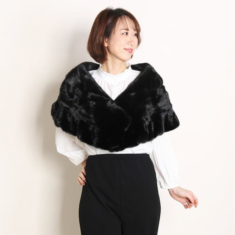 ミンク ケープ フリルデザイン 女性用 ケープ ボレロ ストール 7F (8833r)