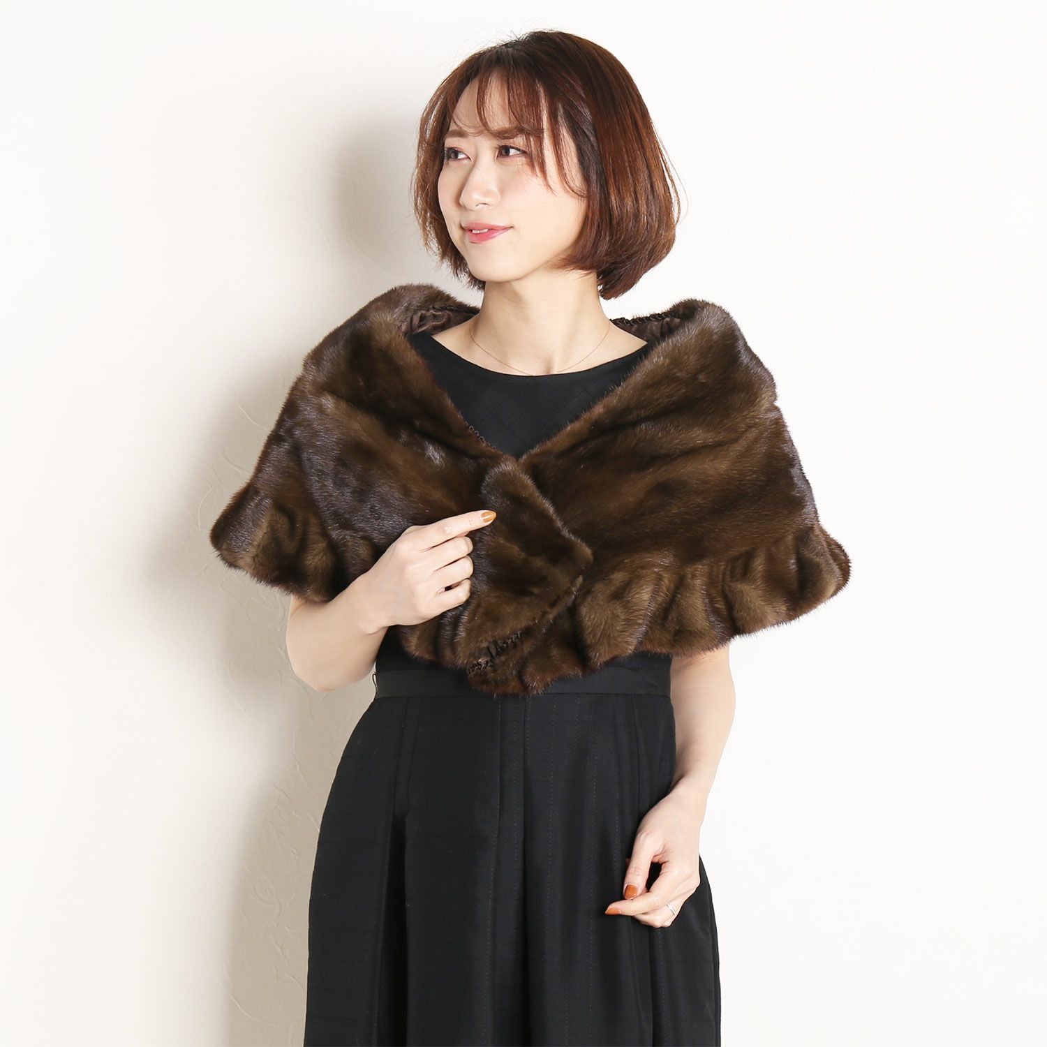 ミンク ケープ フリルデザイン 女性用 ケープ ボレロ ストール 7F (8833r)