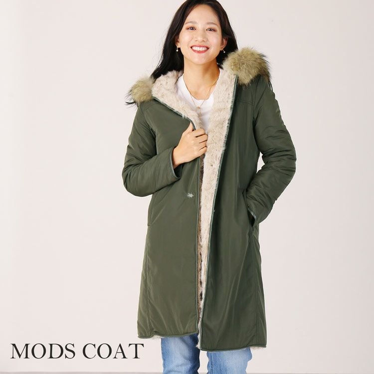 ラクーン トリミング モッズコート フード付き / ファーライナー