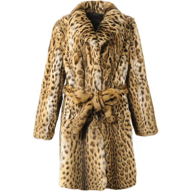 レオパード キャット コート 毛皮 テーラーカラー ベルト 付き 着丈