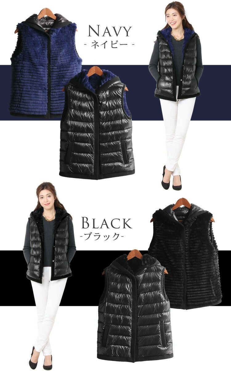 レッキス ＆ ダウン ベスト リバーシブル フード付き レディース 着丈