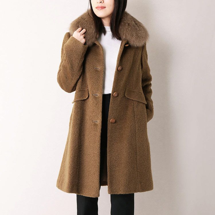 ロングコート カシゴラ フォックスファー付き 着丈87cm レディース