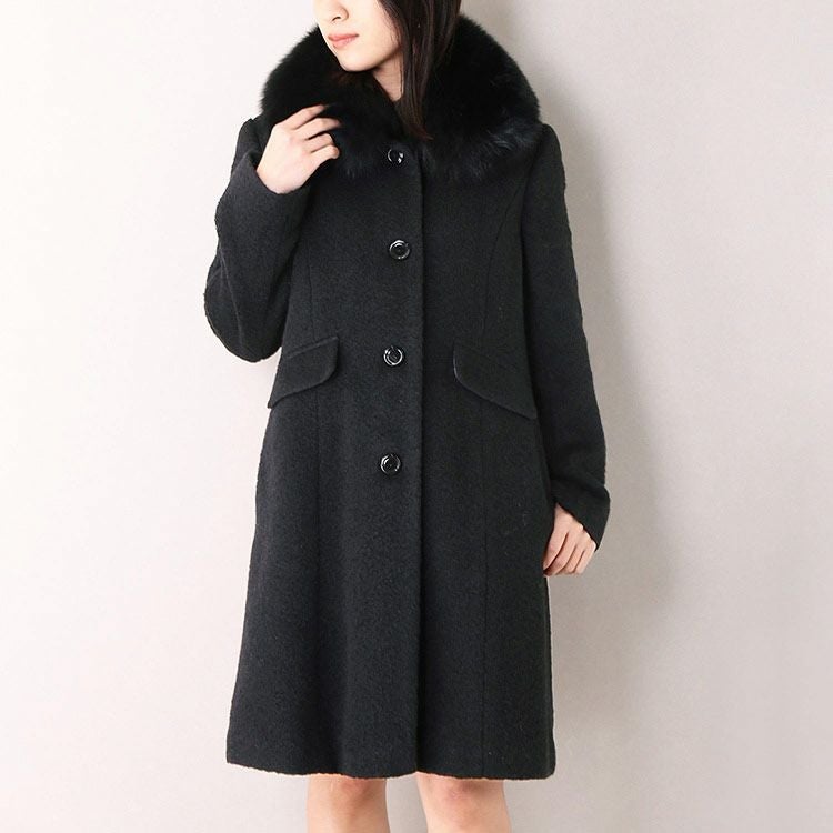 ロングコート カシゴラ フォックスファー付き 着丈87cm レディース