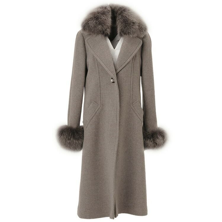 ロングコート タスマニアリバーウール フォックスファー付き テーラー