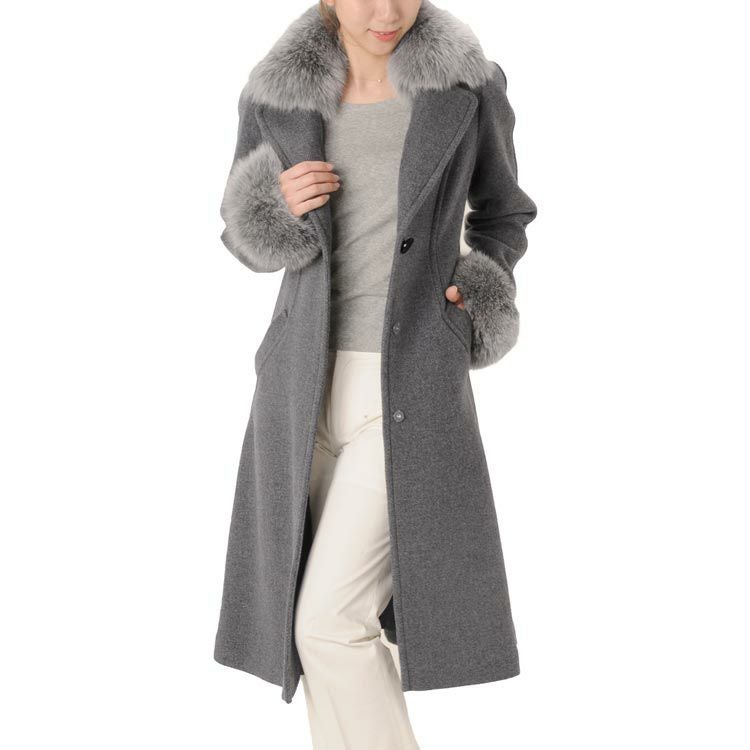 ロングコート タスマニアリバーウール フォックスファー付き テーラー