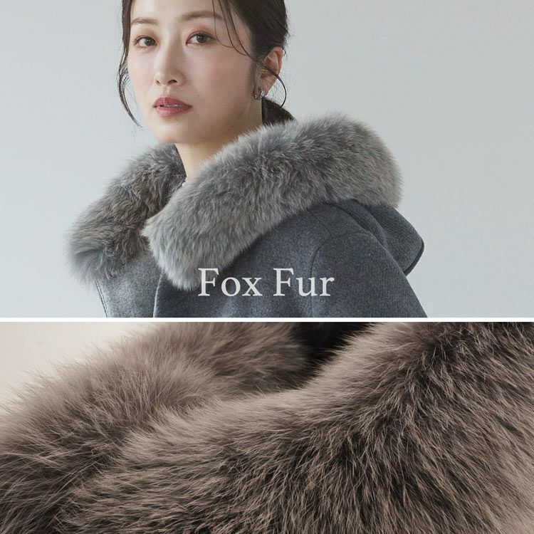 日本製 ロングコート タスマニアリバーウール フォックスファーフード