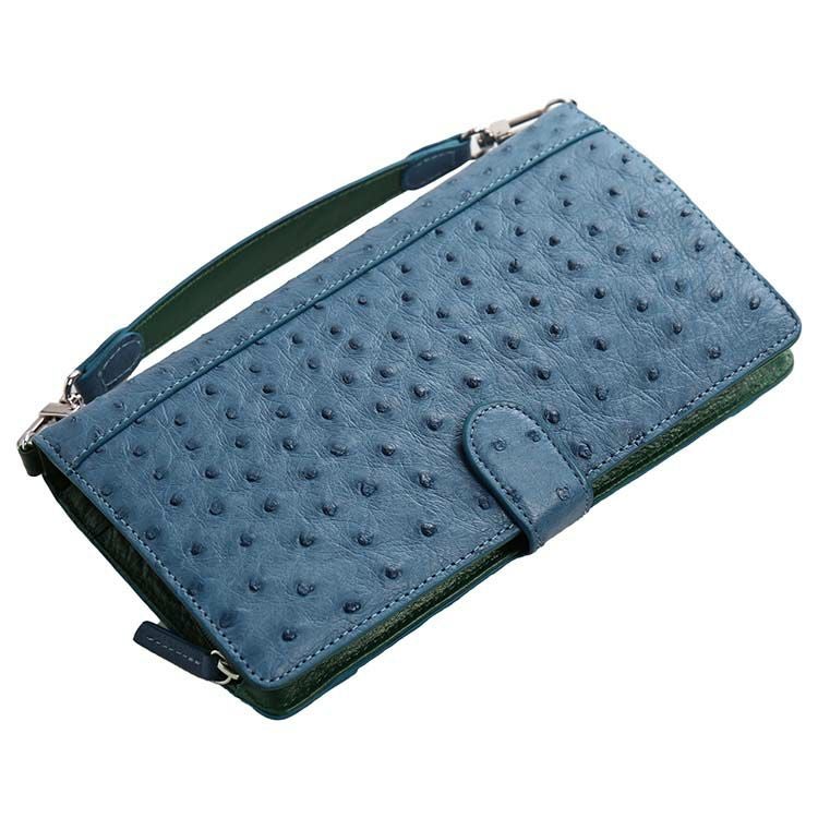 お財布ショルダー オーストリッチ フルポイント バイカラー 本革