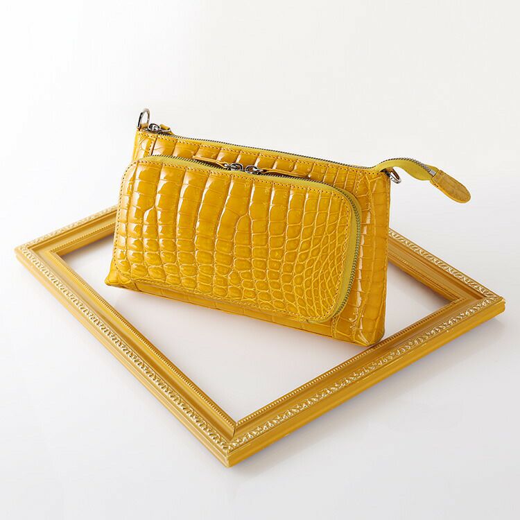クロコダイル ショルダーバッグ 3way シャイニング加工