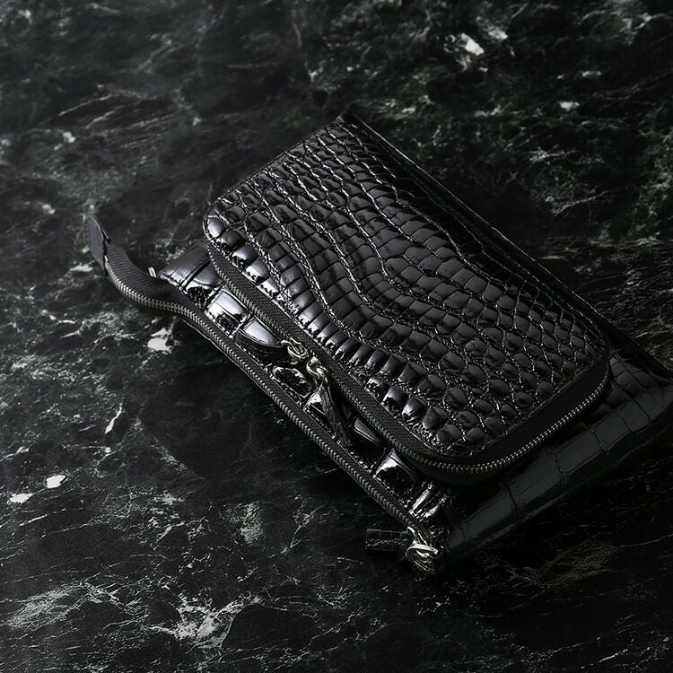 希少★GINO TROMBA シャインクロコダイル ショルダー付クラッチバッグ クロコダイル ショルダーバッグ 3way シャイニング加工