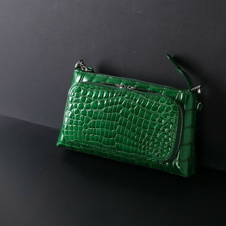 クロコダイル ショルダーバッグ 3way シャイニング加工
