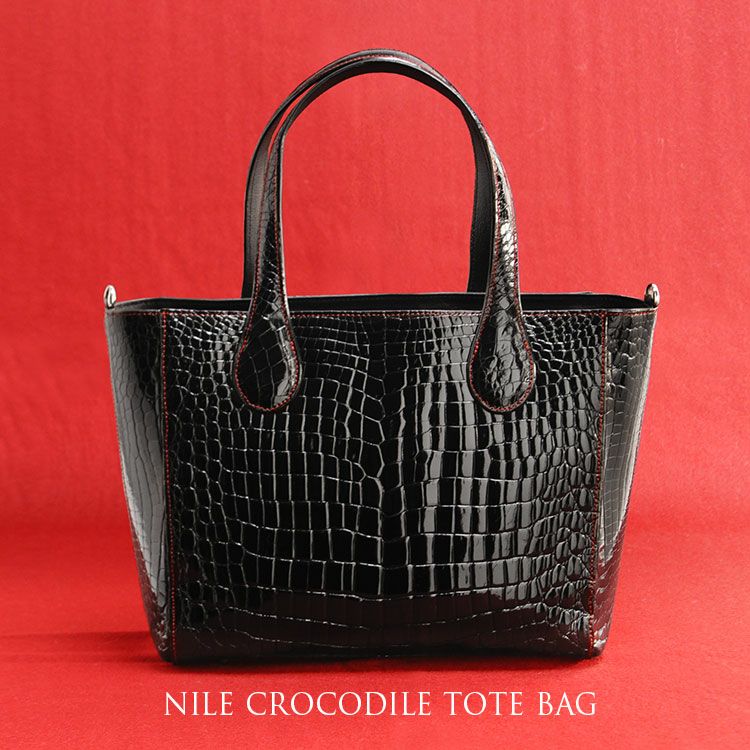 クロコダイル LB-7001 トートバッグ ワイン  CROCODILE パッチワーク 天ファスナー クロコダイルトートバッグ パッチワーク カットワーク 縦型 縦長 深型