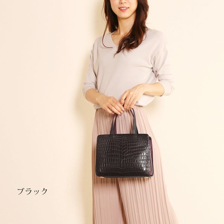 クロコダイル バッグ マット加工 バイカラー 2WAY 本革 レザー 4FA