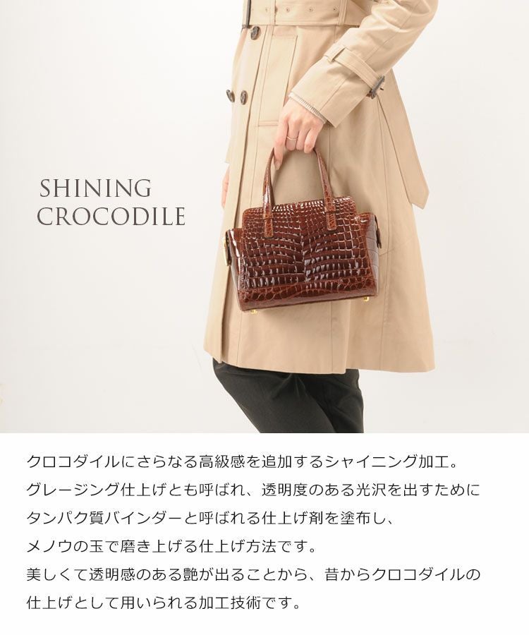 クロコダイル ハンドバッグ レディース シャイニング 加工 センター