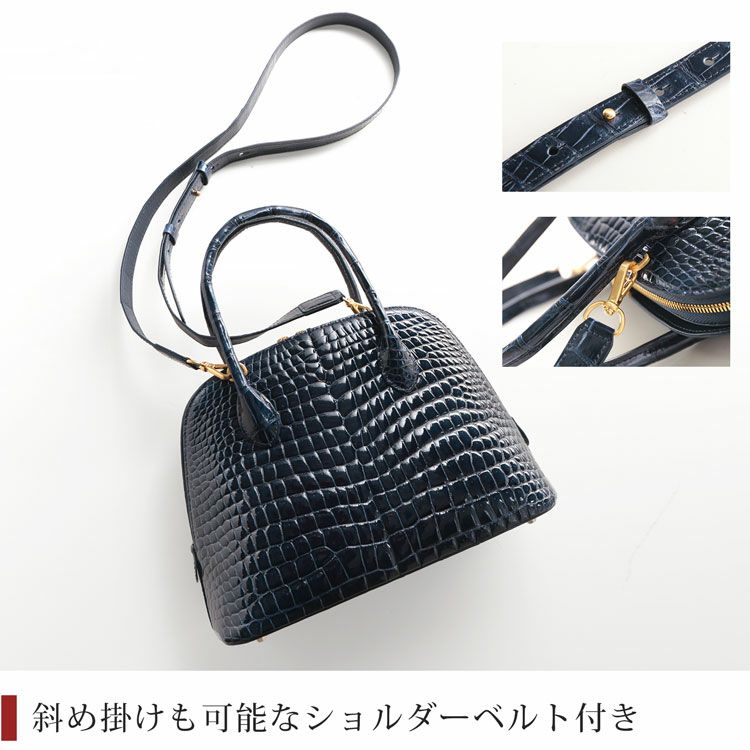 スモール クロコダイル ハンドバッグ シャイニング 加工 センター取り