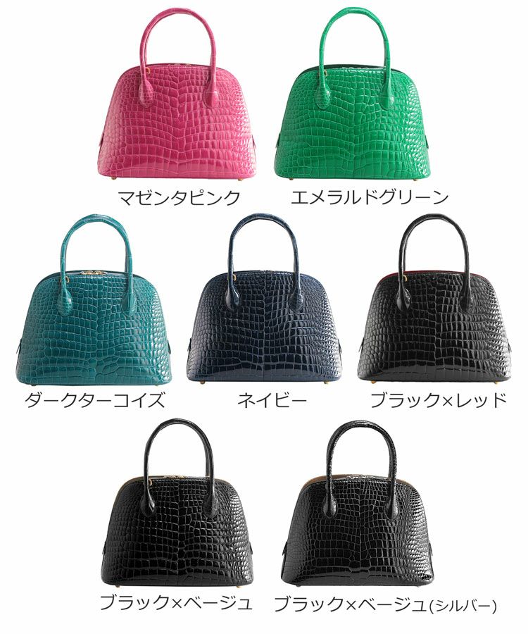 未使用級！シャインクロコダイル　鰐革　ブラック　センター取り　最上級ハンドバッグ sankyo shokai（三京商会） クロコダイル ハンドバッグ レディース