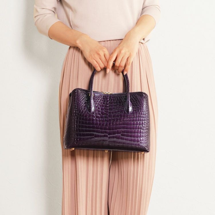 スモール クロコダイル ハンドバッグ レディース シャイニング 加工