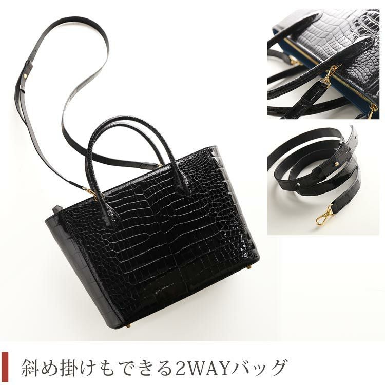 スモールクロコダイル ハンドバッグ ミニ トートバッグ型 レディース