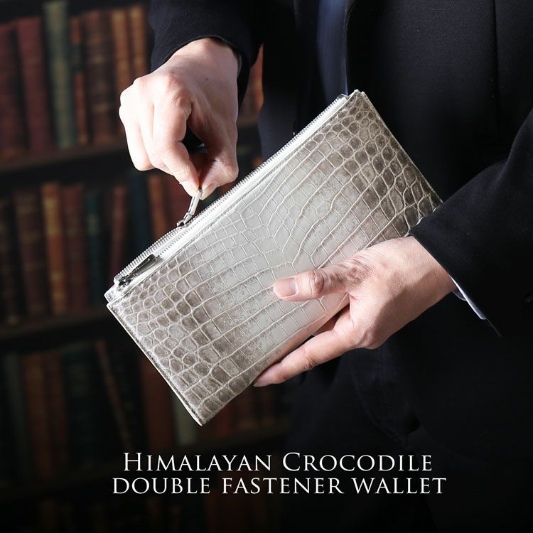 新春！最終値下げ！　ヒマラヤクロコダイル　マット　ハンドメイド　ファスナー長財布 ヒマラヤ クロコダイル ダブルファスナー 長財布 レディース センター
