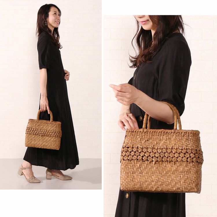 山葡萄 かごバッグ 網代編み 六角花編み レディース 目隠し布 大人